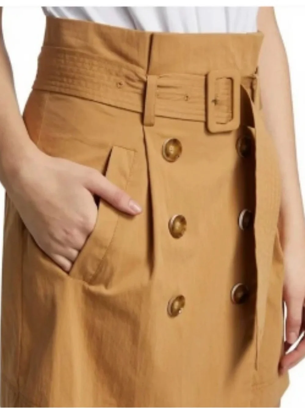 Veronica Beard Melany Mixed Media White and Tan High-Waist Belted Mini Dress - Picture 7 of 13